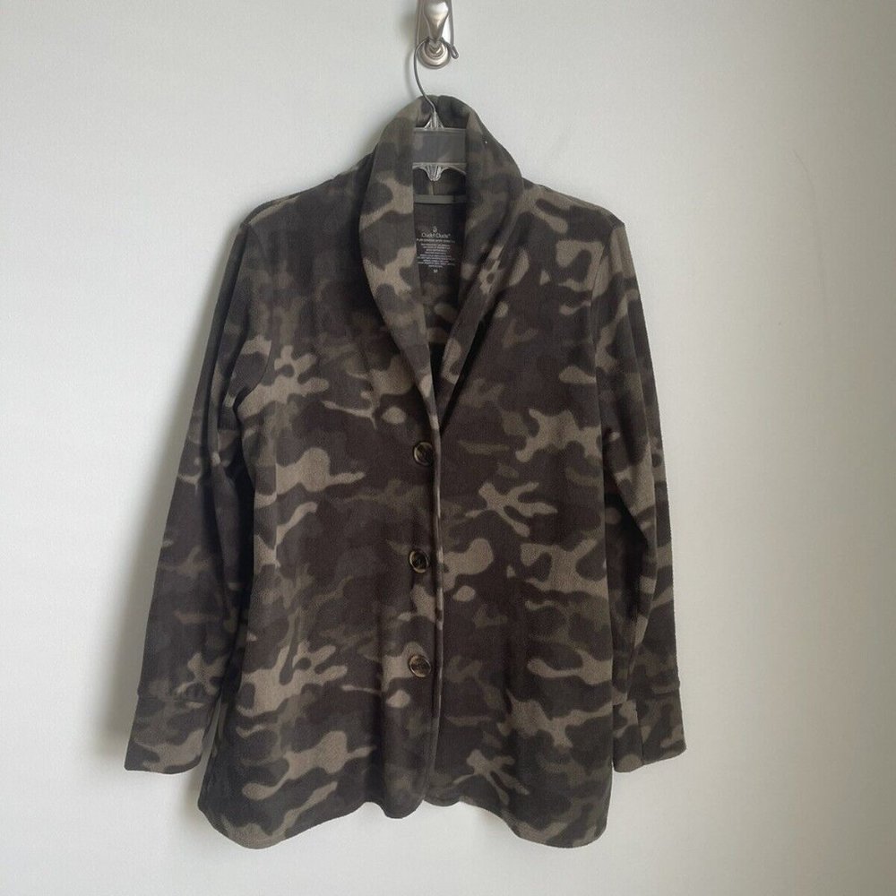Cuddl Duds Green Camo Fleecewear with Stretch Jacket with Thumb Holes
